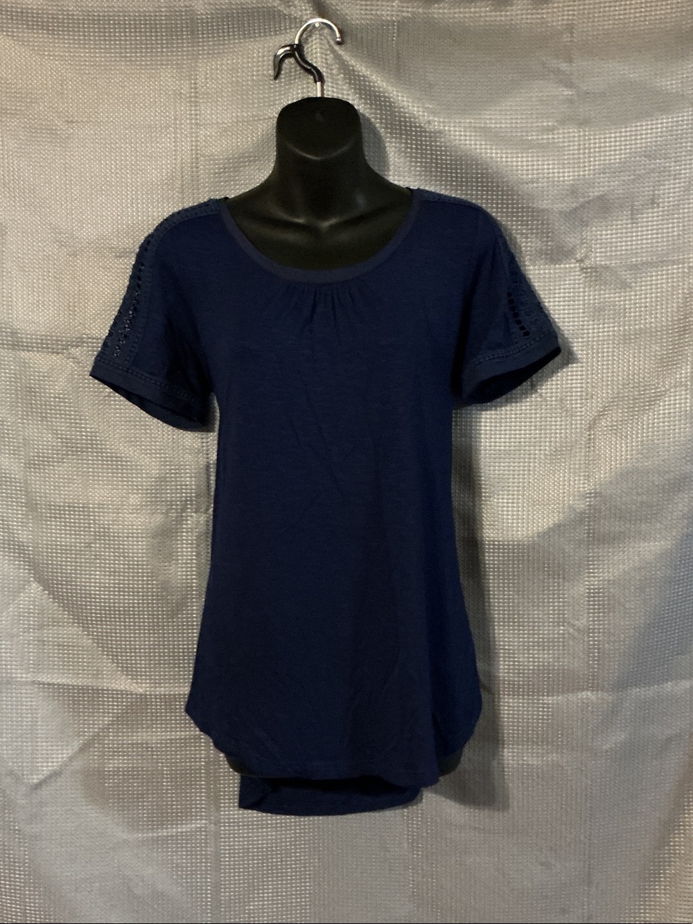 Meadow Rue Navy Short Sleeve Tee with Eyelet Sleeve Detail